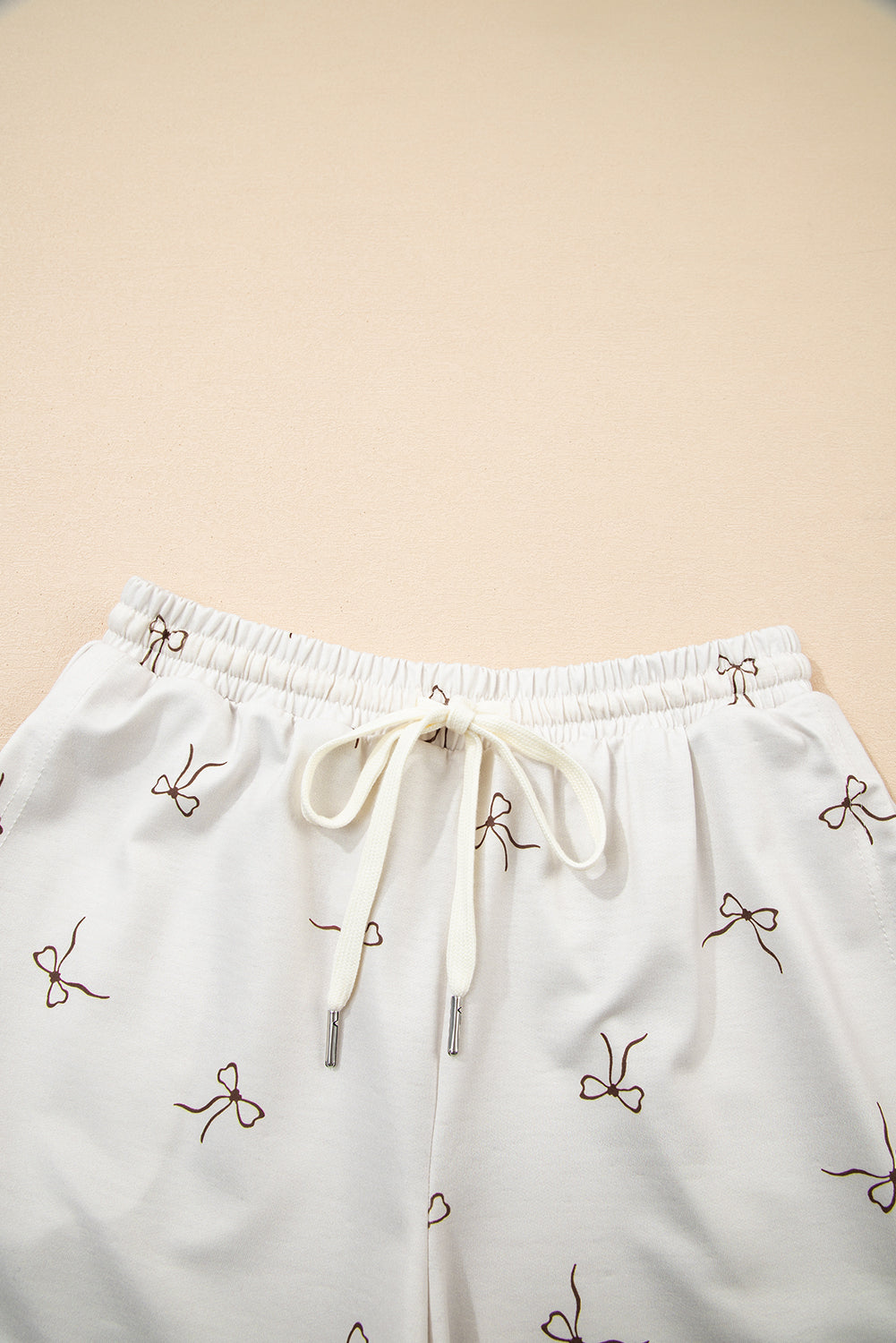 Beige Bow Print Half Zip Tank and Shorts 2pcs Set-Two Piece Sets/Short Sets-[Adult]-[Female]-2022 Online Blue Zone Planet