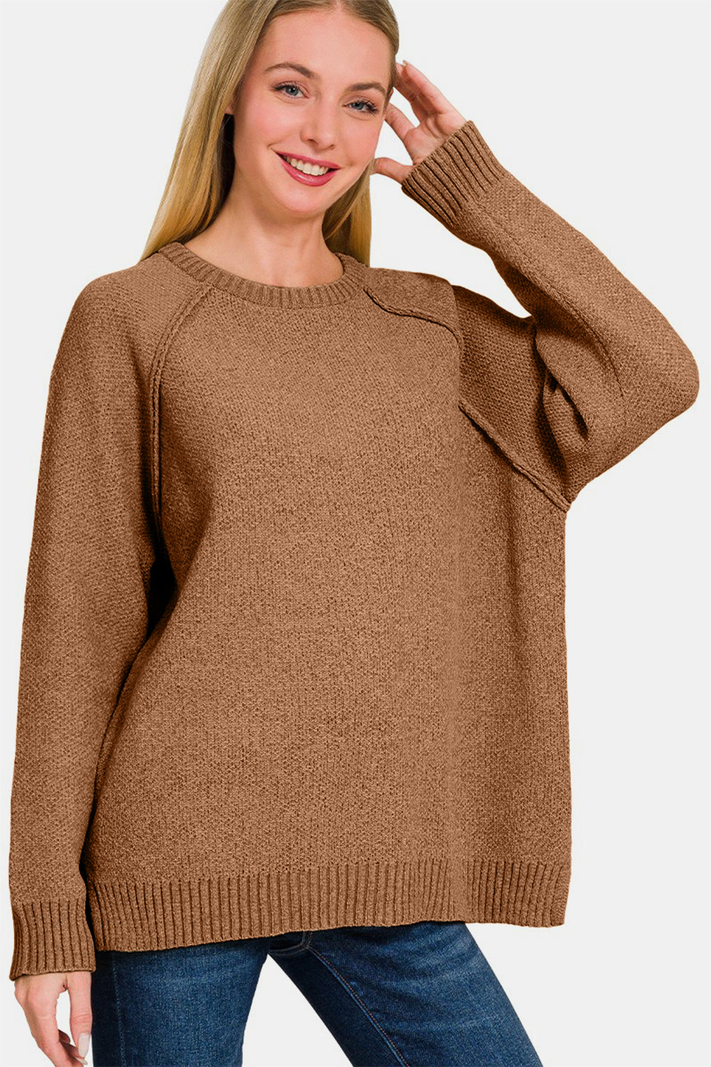 Blue Zone Planet | Zenana Side Slit Raglan Sleeve Sweater-TOPS / DRESSES-[Adult]-[Female]-2022 Online Blue Zone Planet