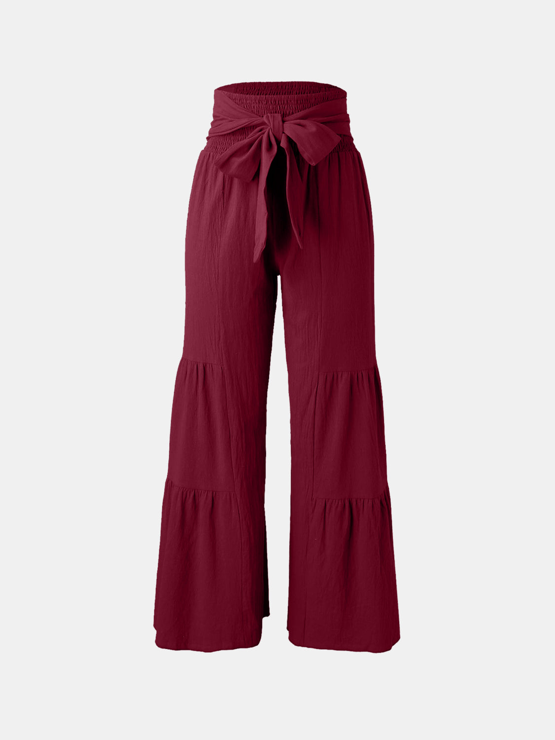 Tied Ruched Wide Leg Pants-BOTTOMS SIZES SMALL MEDIUM LARGE-[Adult]-[Female]-2022 Online Blue Zone Planet