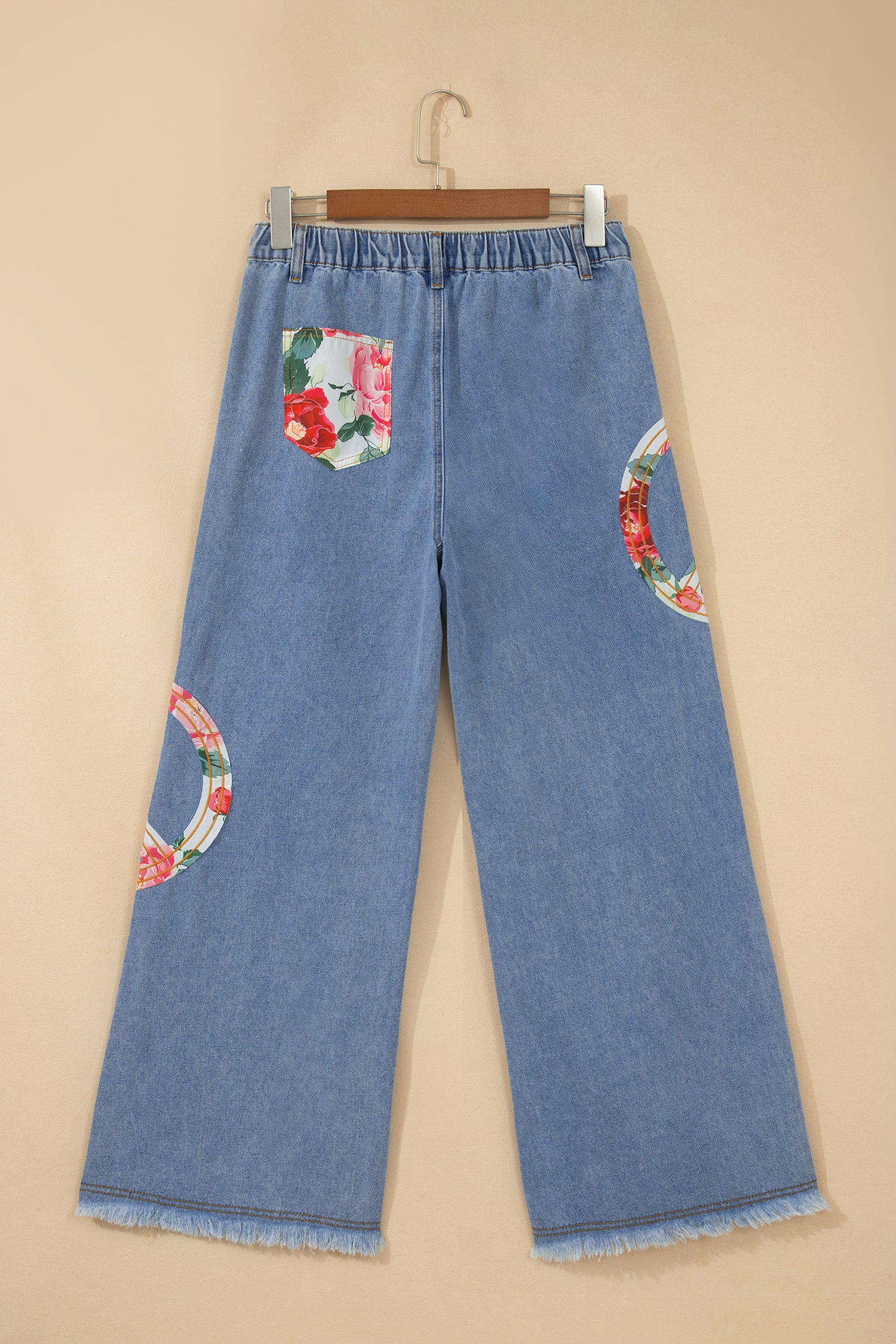 Myosotis Floral Peace Sign Embroidered Patch Wide Leg Jeans-Bottoms/Jeans-[Adult]-[Female]-2022 Online Blue Zone Planet