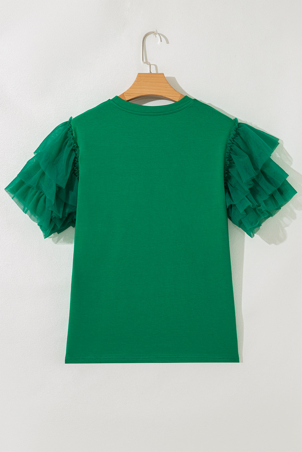 Dark Green Tulle Ruffle Sleeve Blouse-Tops/Blouses & Shirts-[Adult]-[Female]-2022 Online Blue Zone Planet