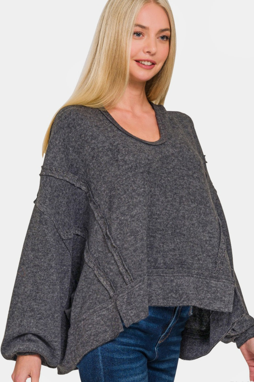 Blue Zone Planet | Zenana Brushed Hacci Exposed Seam Hoodie-TOPS / DRESSES-[Adult]-[Female]-Black-S/M-2022 Online Blue Zone Planet