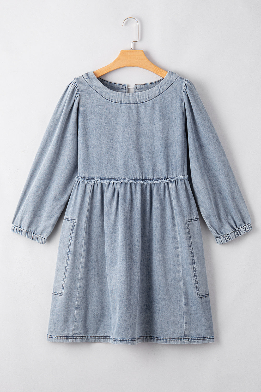 Blue Zone Planet | Beau Blue Light Wash High Waist Loose Fit Denim Mini Dress-TOPS / DRESSES-[Adult]-[Female]-2022 Online Blue Zone Planet