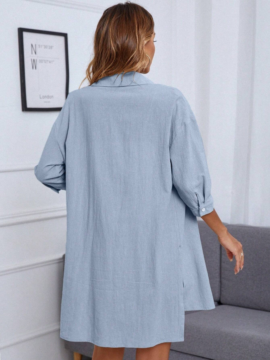 Dropped Shoulder Button Up Shirt and Shorts Set-TOPS / DRESSES-[Adult]-[Female]-2022 Online Blue Zone Planet