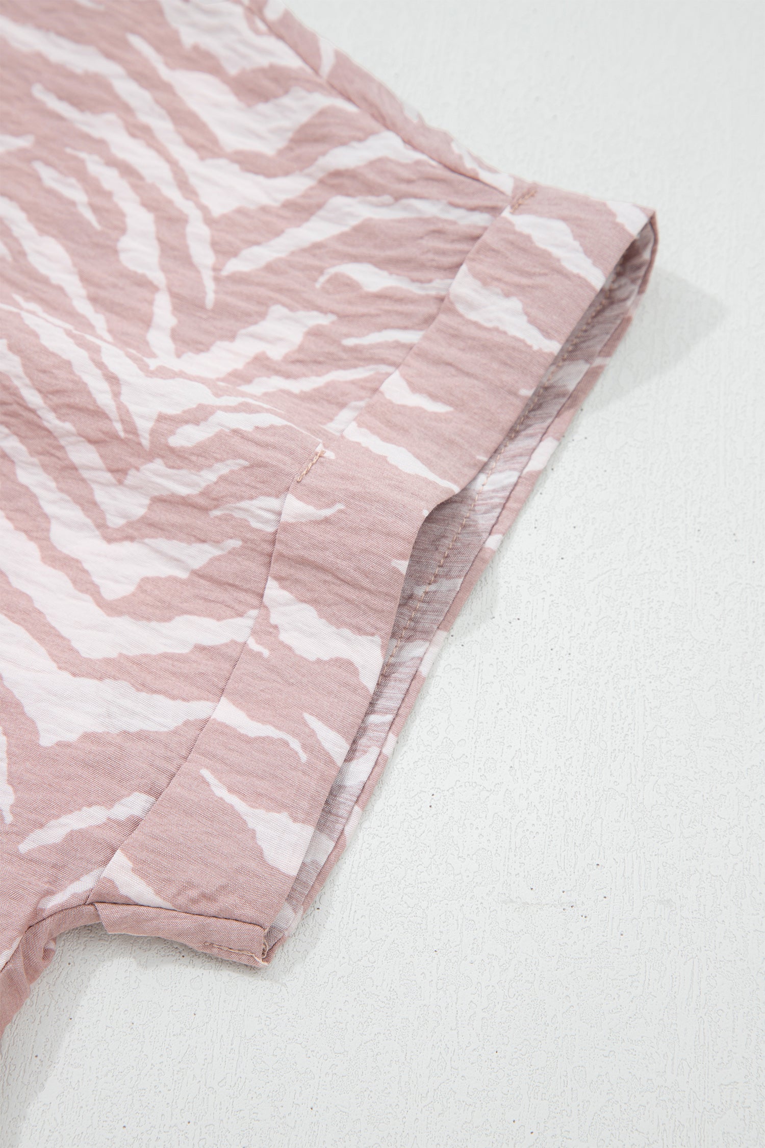 Khaki Abstract Print Cuffed Short Sleeve Loose Top Short Set-Two Piece Sets/Short Sets-[Adult]-[Female]-2022 Online Blue Zone Planet