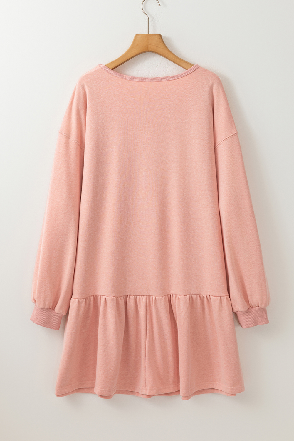 Dusty Pink LOVER Letter Long Sleeve Ruffle Hem Dress-Graphic Apparel-[Adult]-[Female]-2022 Online Blue Zone Planet