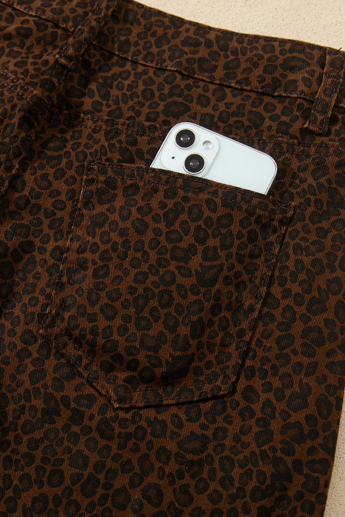 Brown Casual Leopard Print Full-Length Regular Fit Jeans-TOPS / DRESSES-[Adult]-[Female]-2022 Online Blue Zone Planet