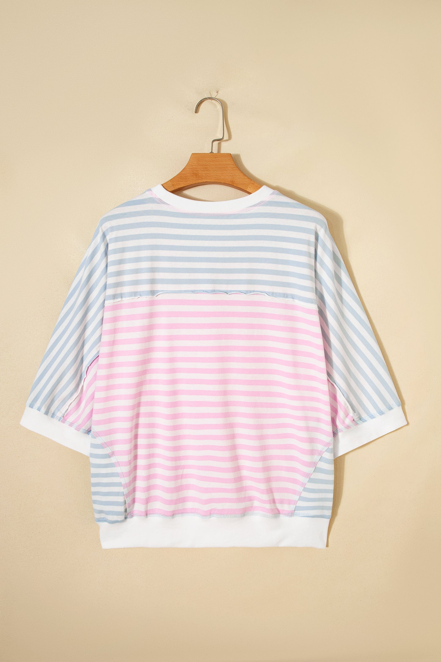 Casual Stripe Oversize Dolman Sleeve Patchwork T Shirt-Tops/Tops & Tees-[Adult]-[Female]-2022 Online Blue Zone Planet