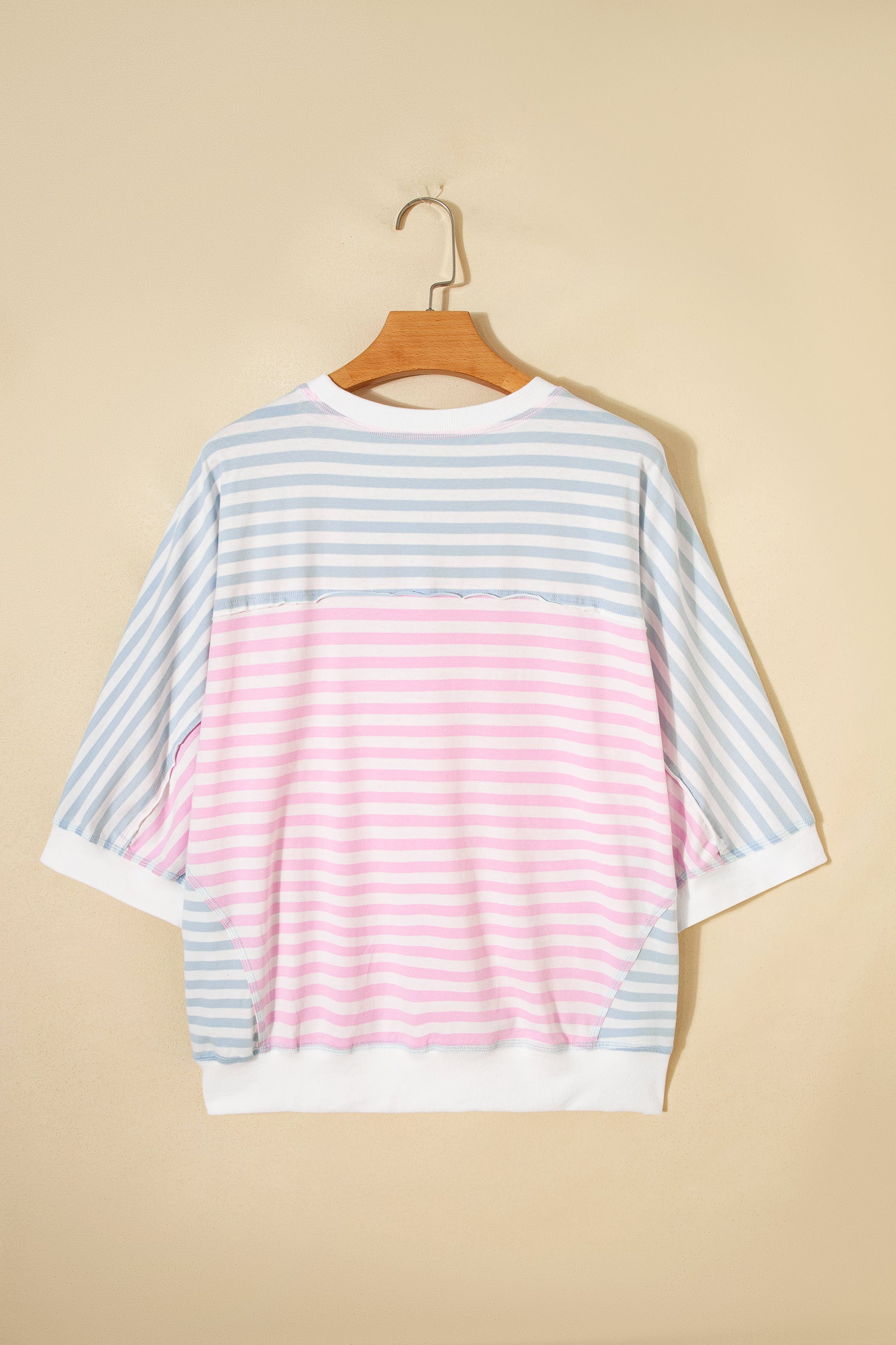 Casual Stripe Oversize Dolman Sleeve Patchwork T Shirt-Tops/Tops & Tees-[Adult]-[Female]-2022 Online Blue Zone Planet
