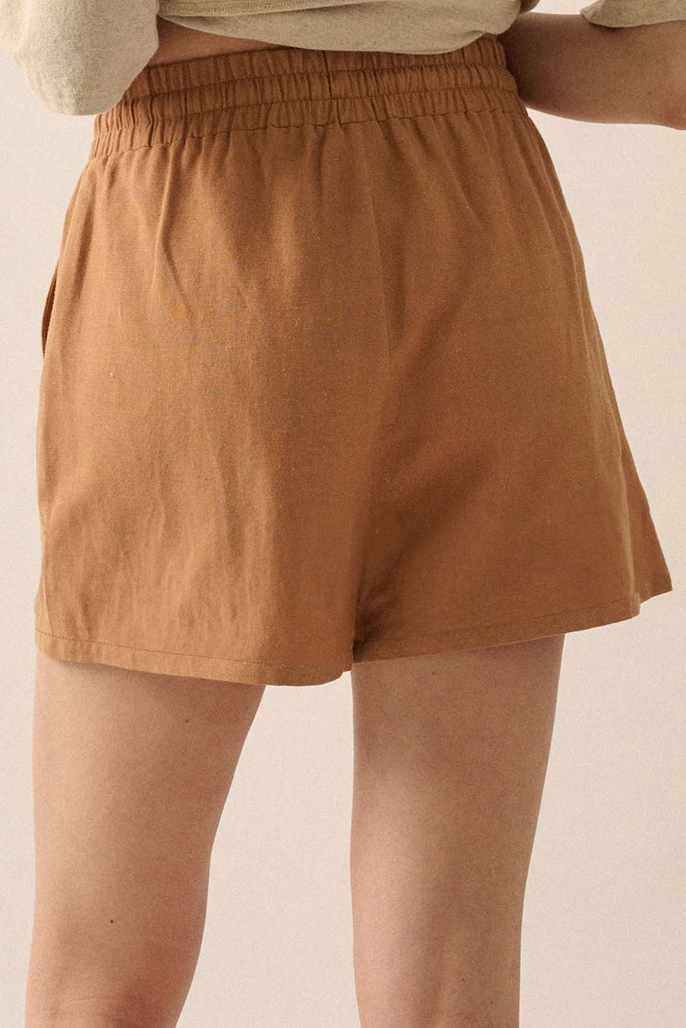 Khaki Embroidered Boho Tasseled Drawstring Elastic Waist Casual Shorts-Bottoms/Casual Shorts-[Adult]-[Female]-2022 Online Blue Zone Planet