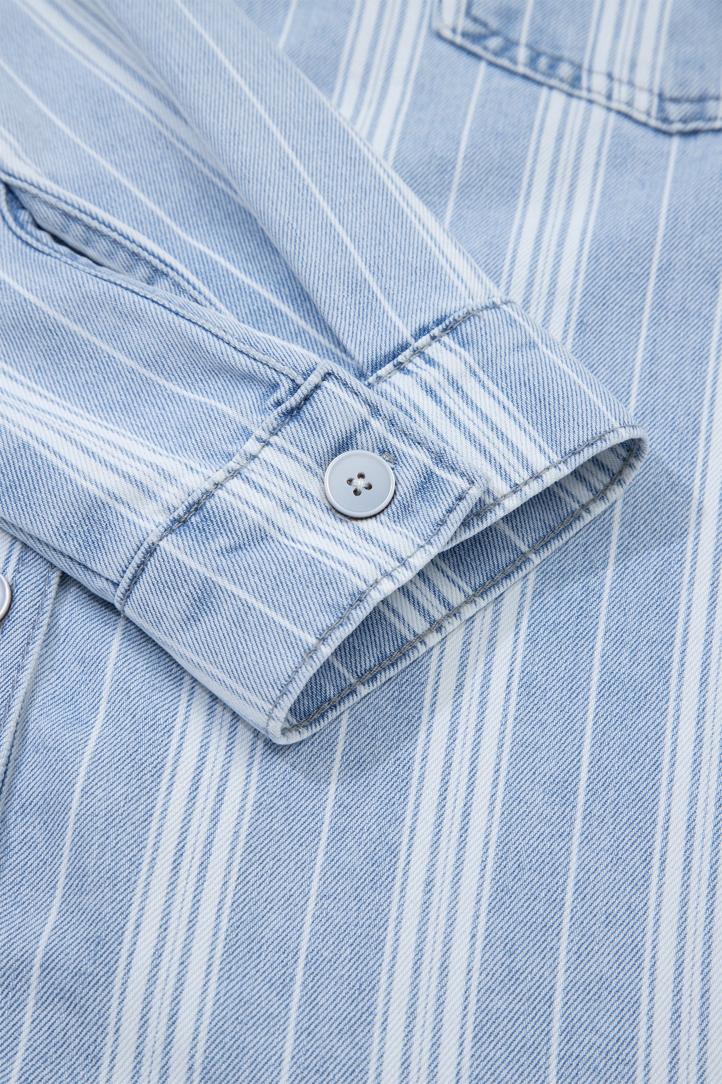 Sky Blue Stripe Boyfriend Chest Pocket Classic Denim Shacket-Outerwear/Denim jackets-[Adult]-[Female]-2022 Online Blue Zone Planet