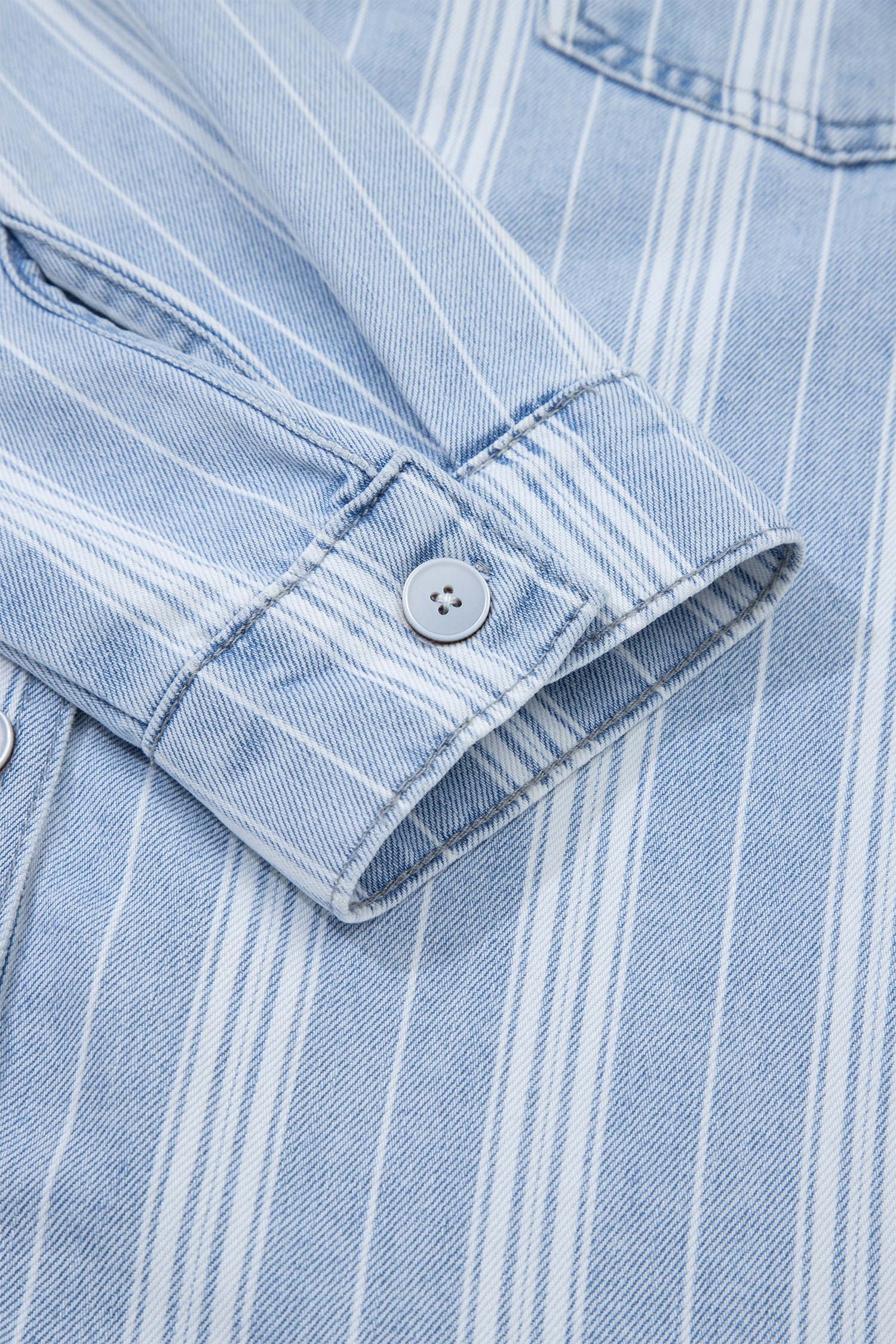 Sky Blue Stripe Boyfriend Chest Pocket Classic Denim Shacket-Outerwear/Denim jackets-[Adult]-[Female]-2022 Online Blue Zone Planet