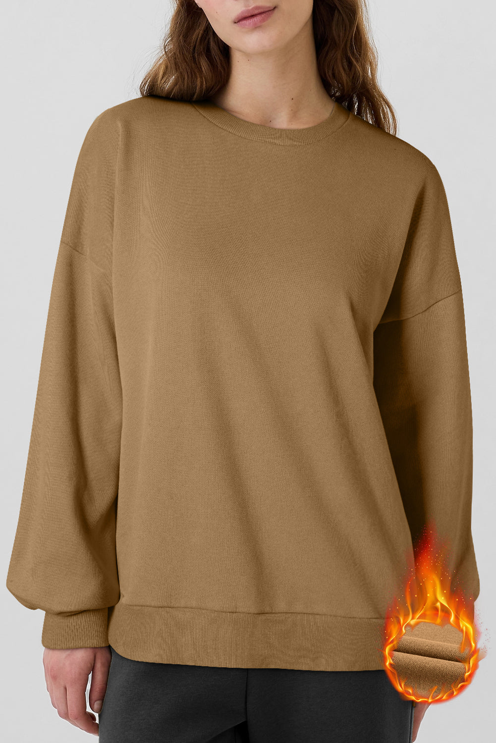 Valerian Solid Fleece Lined Drop Shoulder High Low Sweatshirt-Tops/Sweatshirts & Hoodies-[Adult]-[Female]-Camel-S-2022 Online Blue Zone Planet