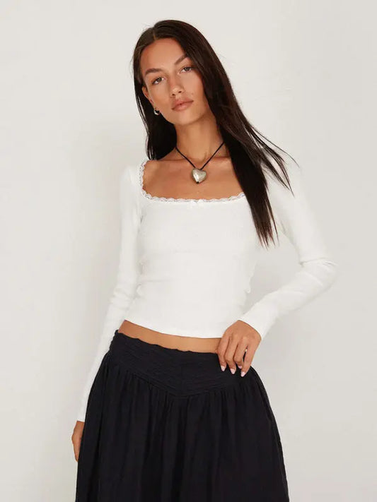 fashion and U-neck small lace knitted bottoming shirt kakaclo