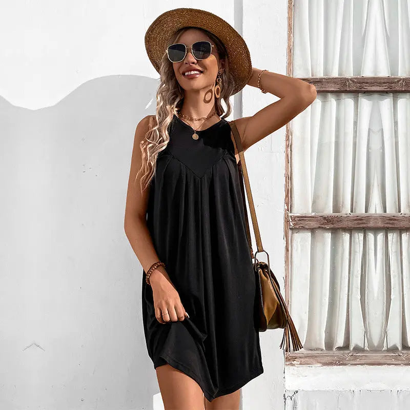 fashion dress solid color sundress kakaclo