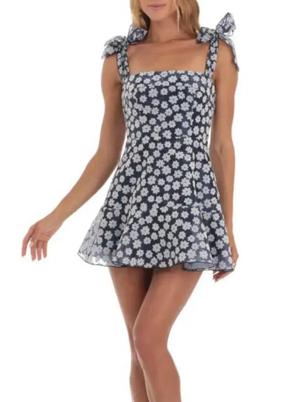 fashion floral mesh spaghetti strap dress BLUE ZONE PLANET