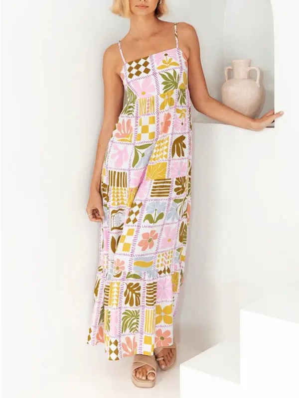 fashion printed personalized back hollow spaghetti strap dress kakaclo