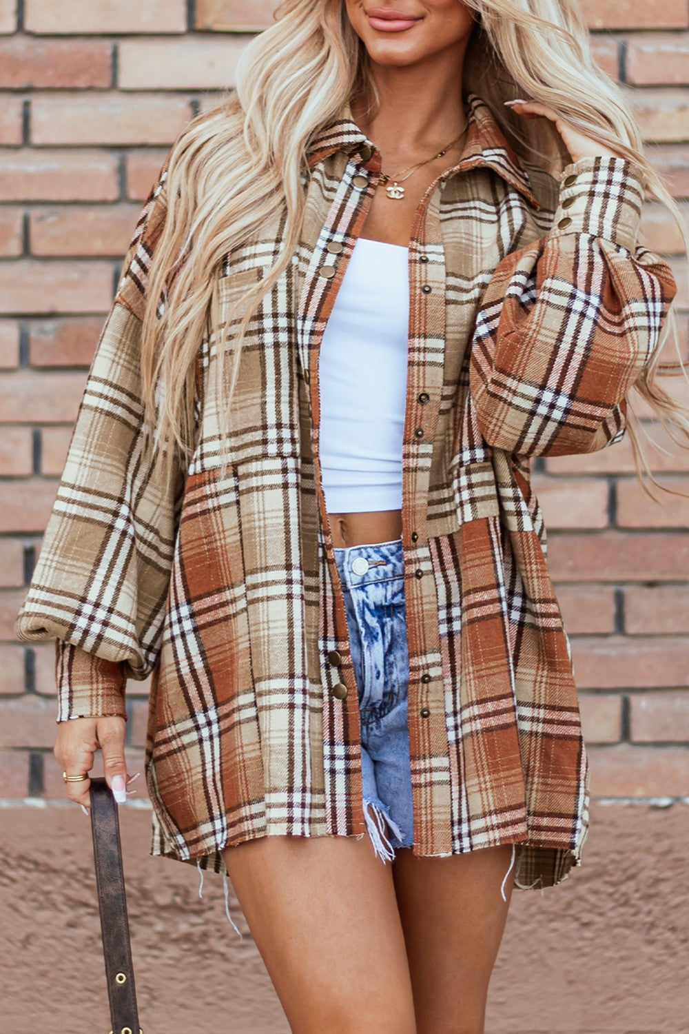 Plaid Snap Down Dropped Shoulder Shacket-TOPS / DRESSES-[Adult]-[Female]-Plaid-S-2022 Online Blue Zone Planet