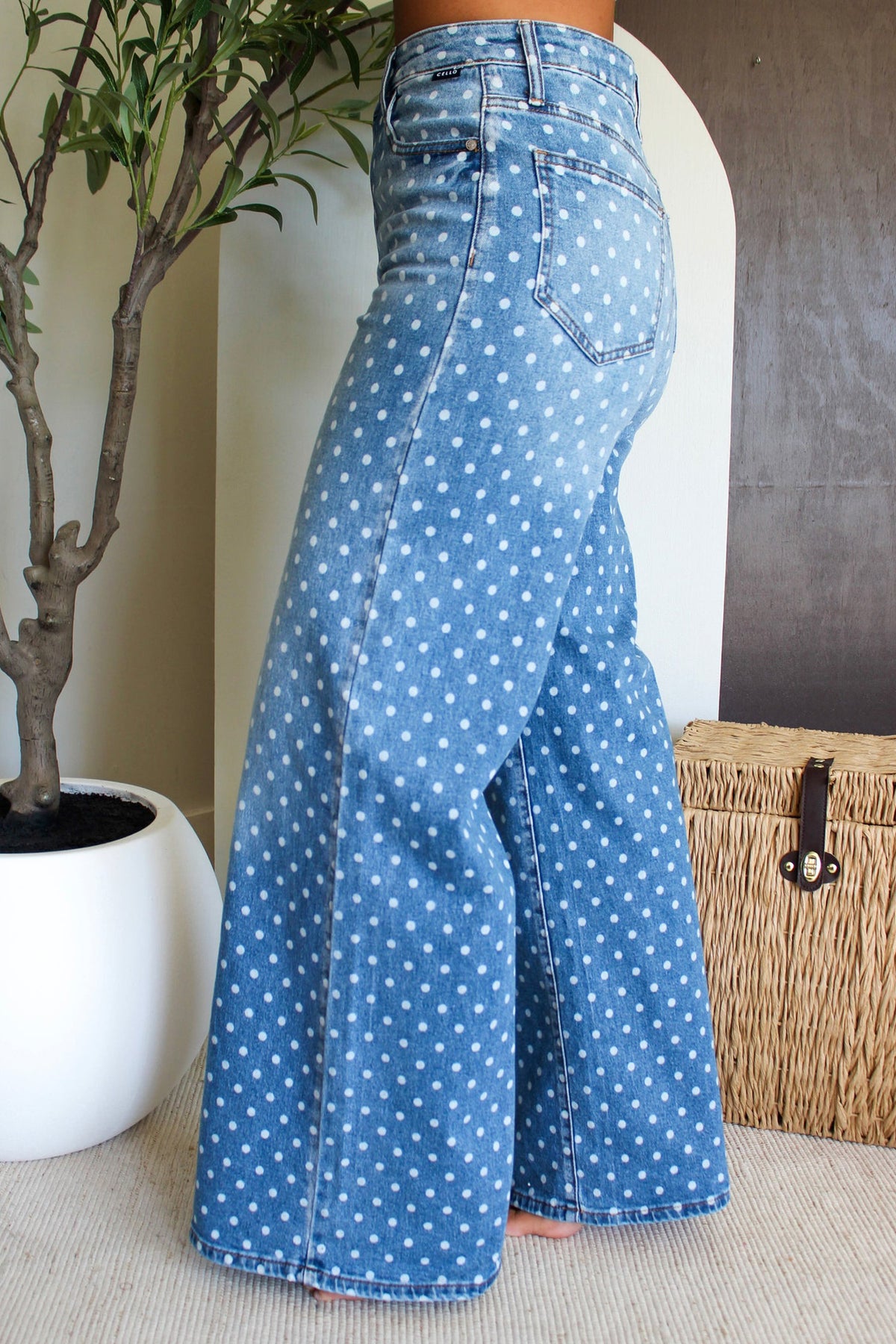 Sky Blue Polka Dot High Waist Shift Jeans