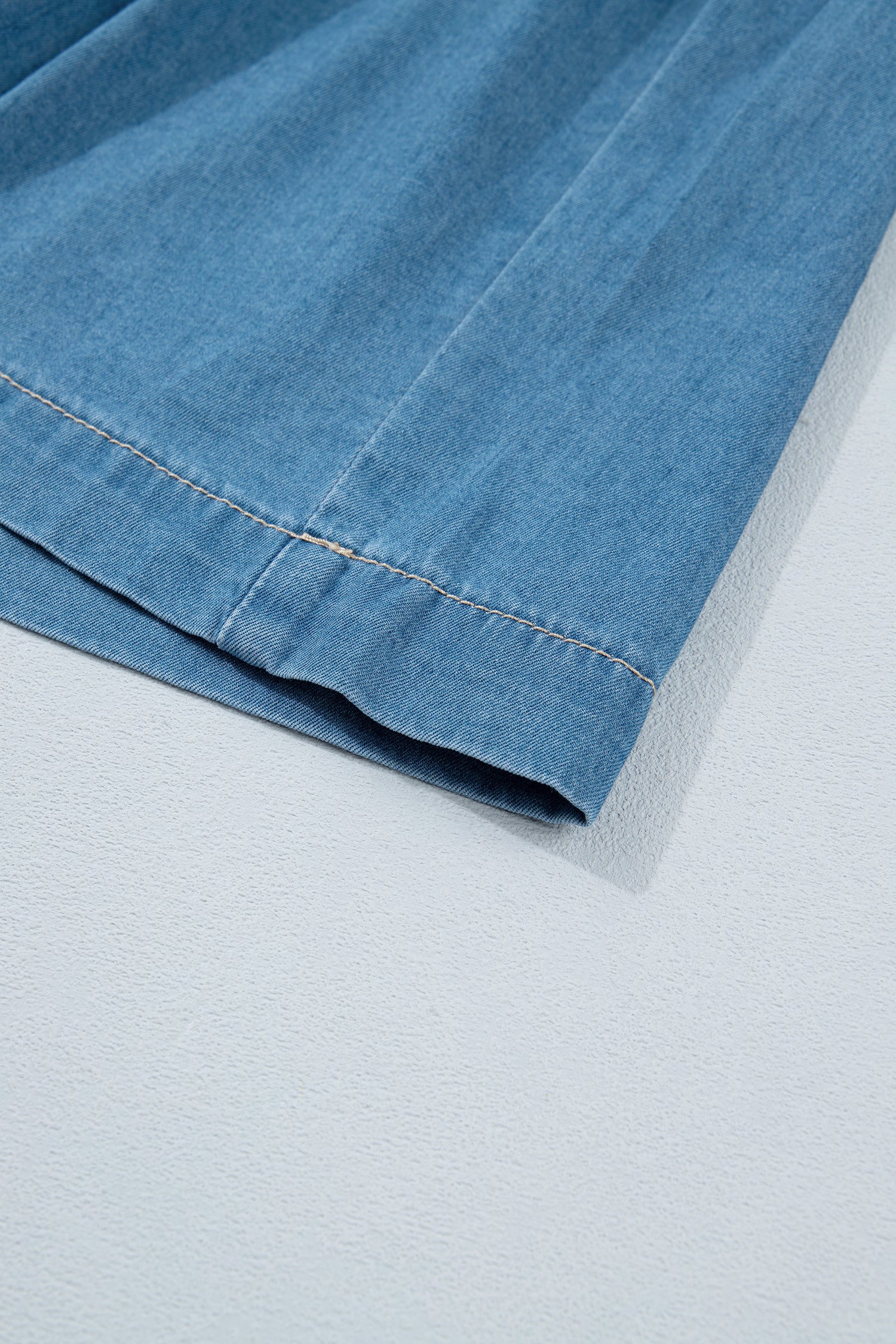 Sky Blue Half Buttons Pleated High Waist Denim Mini Skirt with Drawstring-Bottoms/Skirts & Petticoat-[Adult]-[Female]-2022 Online Blue Zone Planet