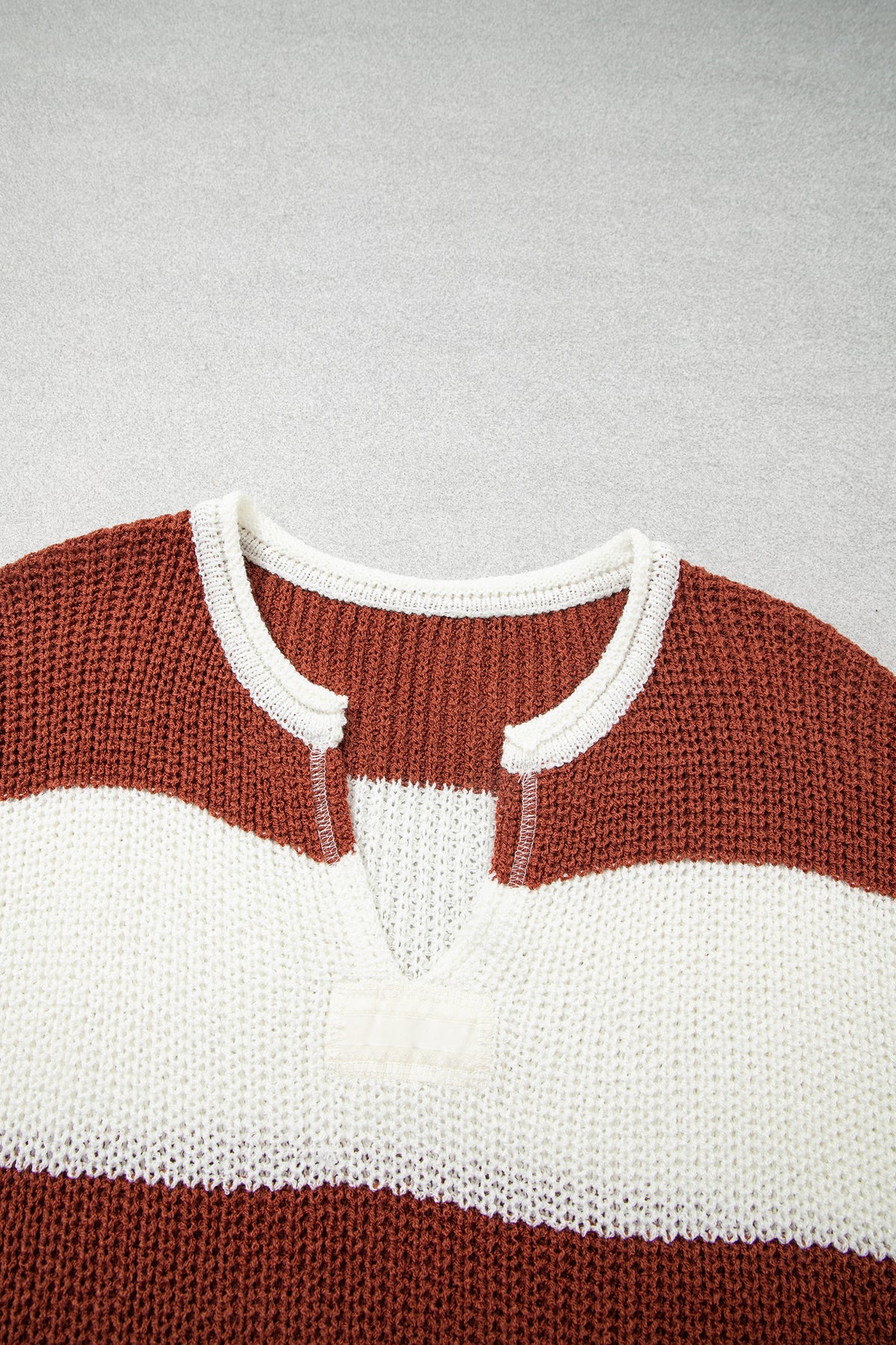 Brown Stripe Striped Colorblock Knit V Neck Short Sleeve Loose Sweater-Sweaters & Cardigans/Short Sleeve Sweaters-[Adult]-[Female]-2022 Online Blue Zone Planet