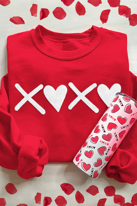 Red Puff XOXO Print Valentines Heart Sweatshirt-Graphic/Graphic Sweatshirts-[Adult]-[Female]-Red-2-S-2022 Online Blue Zone Planet