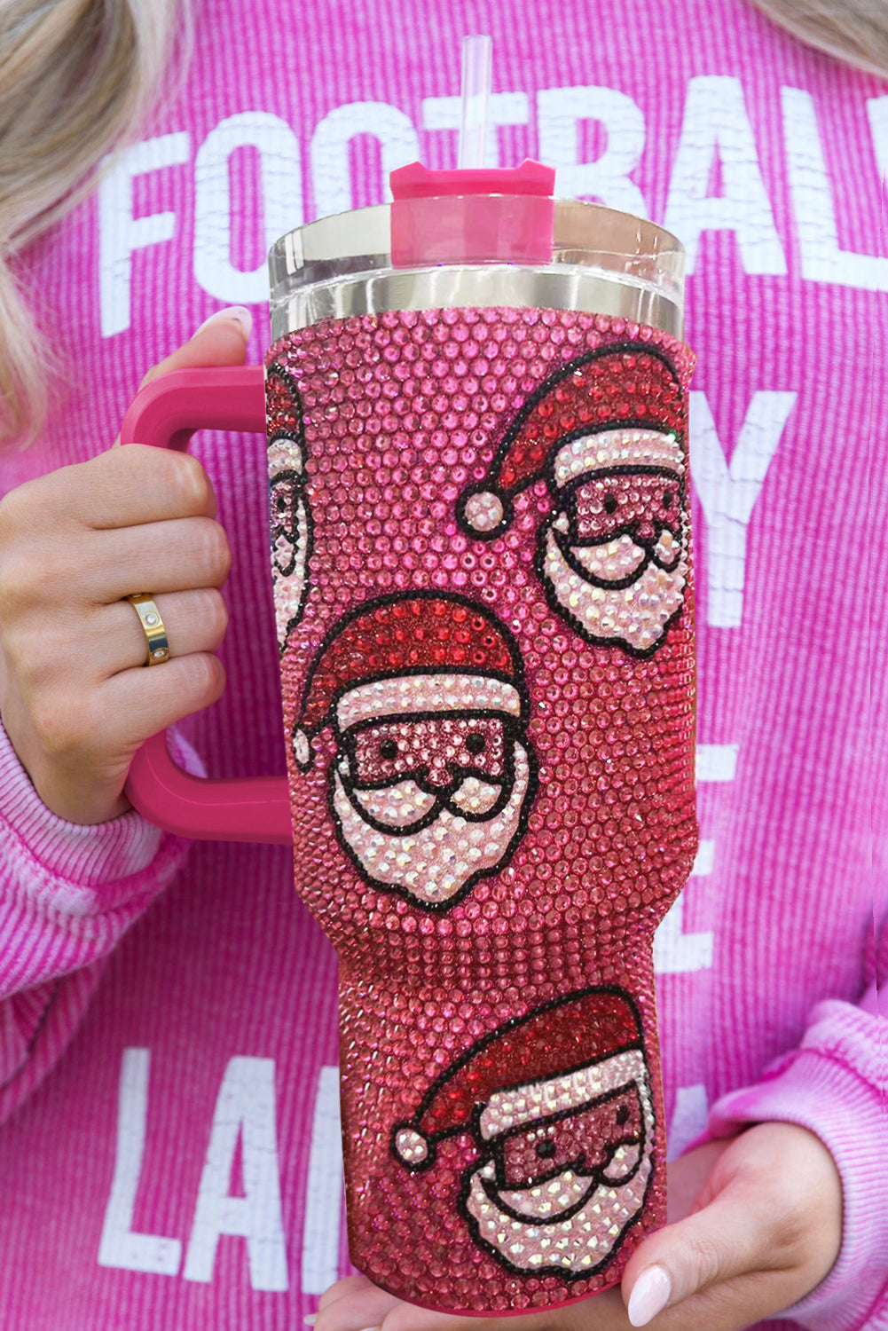 Rose Red Christmas Santa Claus Diamond Thermos Cup with Straw 40oz-Accessories/Tumblers-[Adult]-[Female]-Rose Red-ONE SIZE-2022 Online Blue Zone Planet