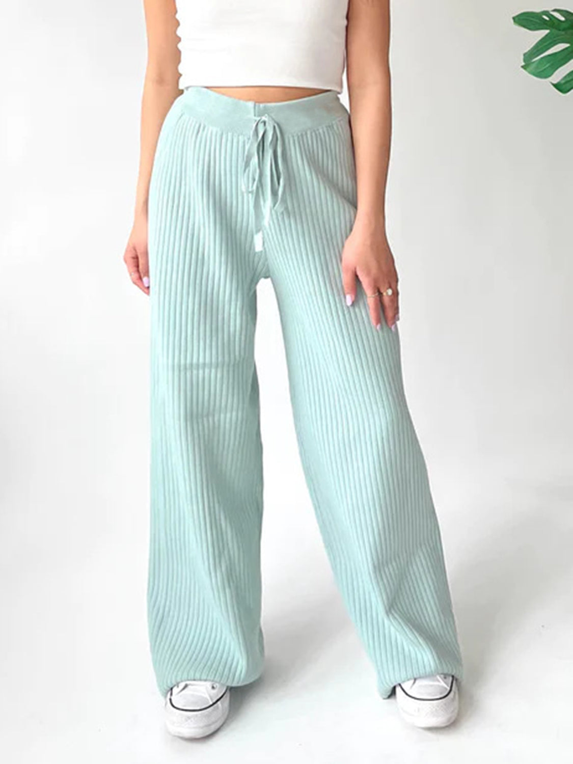 Blue Zone Planet | Ribbed Wide Leg Sweater Pants-BOTTOMS SIZES SMALL MEDIUM LARGE-[Adult]-[Female]-2022 Online Blue Zone Planet