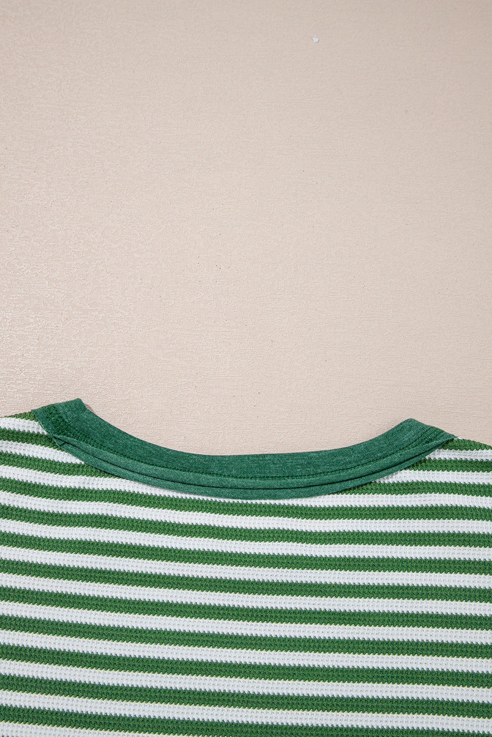 Green Stripe Thermal Knit Drop Shoulder Casual Top-Tops/Long Sleeve Tops-[Adult]-[Female]-Green Stripe-S-2022 Online Blue Zone Planet