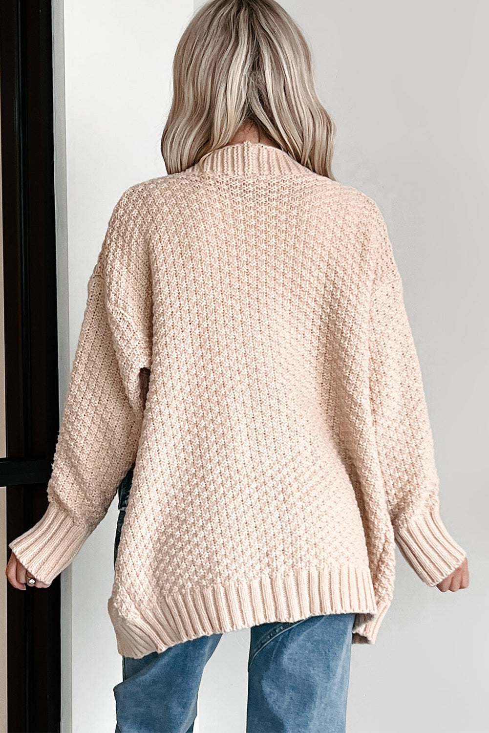 Smoke Gray Open Front Knitted Denim Pocket Patchwork Cardigan-Sweaters & Cardigans/Cardigans-[Adult]-[Female]-2022 Online Blue Zone Planet