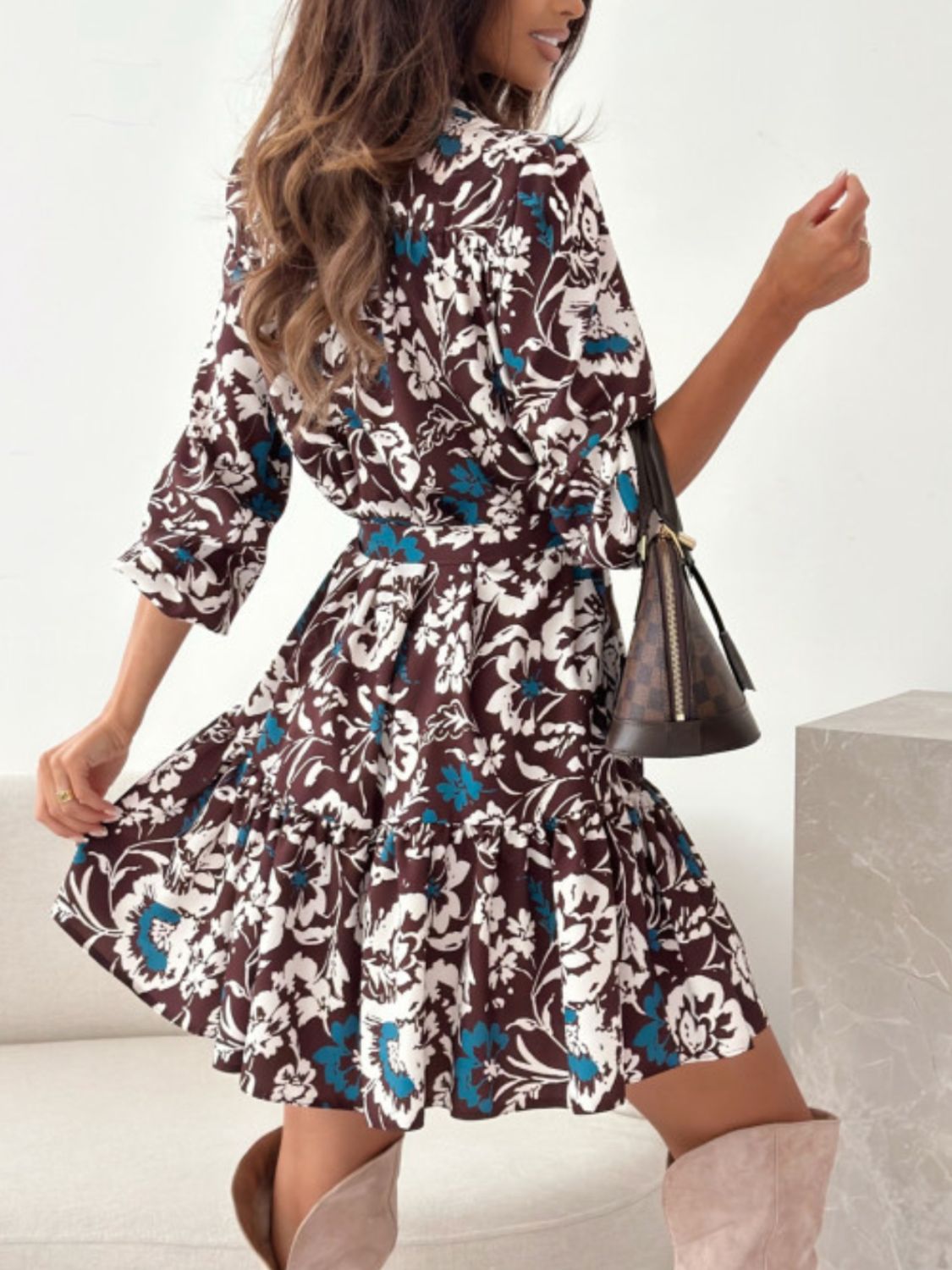 Blue Zone Planet | Ruffle Hem Floral Long Sleeve Dress-TOPS / DRESSES-[Adult]-[Female]-2022 Online Blue Zone Planet