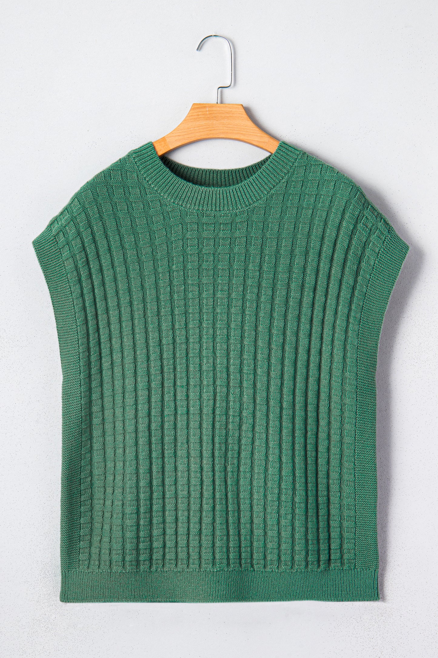 Mist Green Solid Color Round Neck Textured Short Sleeve Sweater-TOPS / DRESSES-[Adult]-[Female]-2022 Online Blue Zone Planet