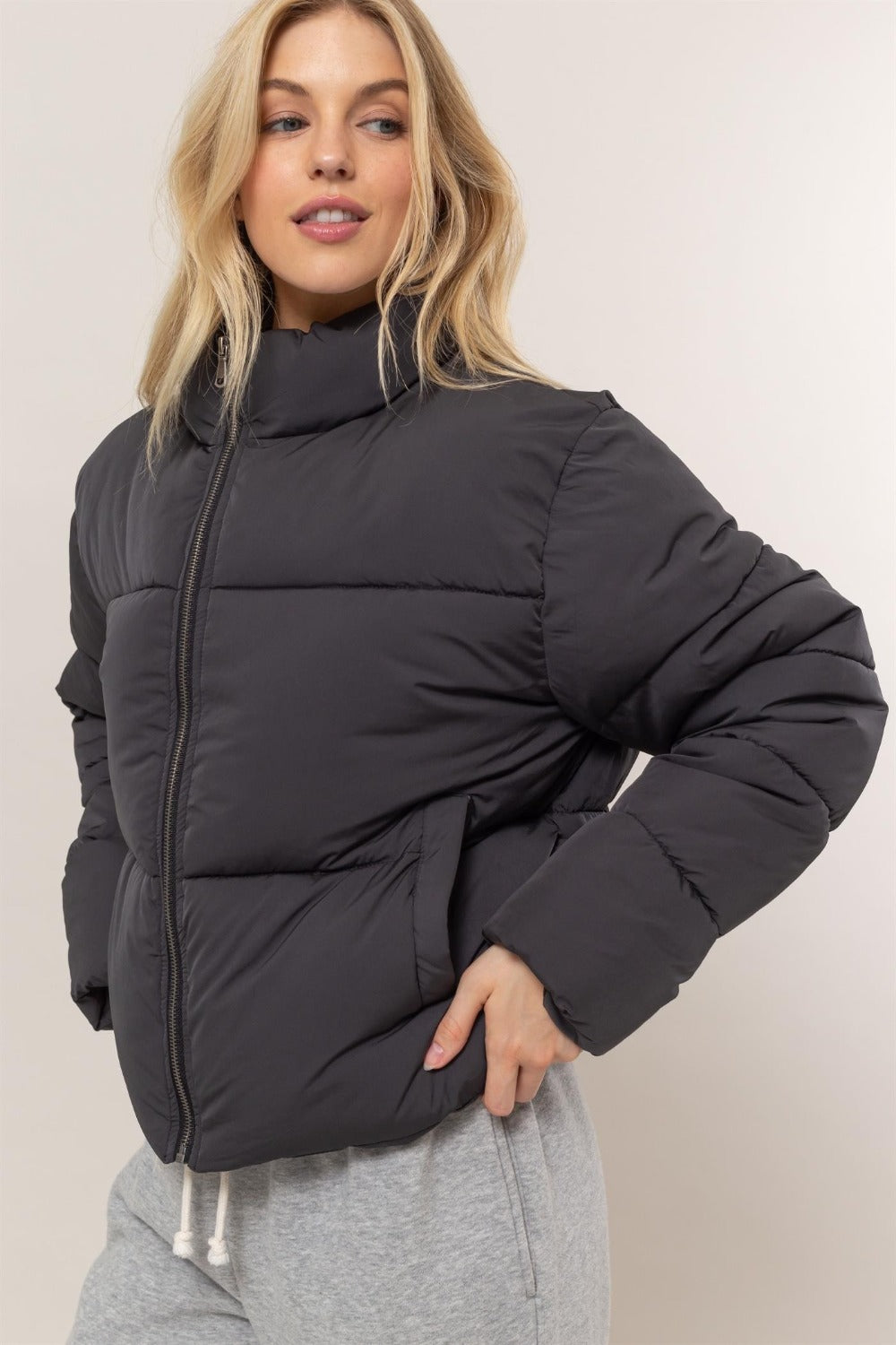 HYFVE Quilted Back Drawstring Puffer Jacket-TOPS / DRESSES-[Adult]-[Female]-Black-S-2022 Online Blue Zone Planet