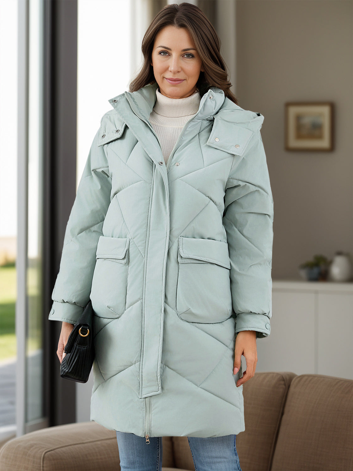 Blue Zone Planet | Long Sleeve Longline Hooded Winter Coat with Pockets-TOPS / DRESSES-[Adult]-[Female]-2022 Online Blue Zone Planet