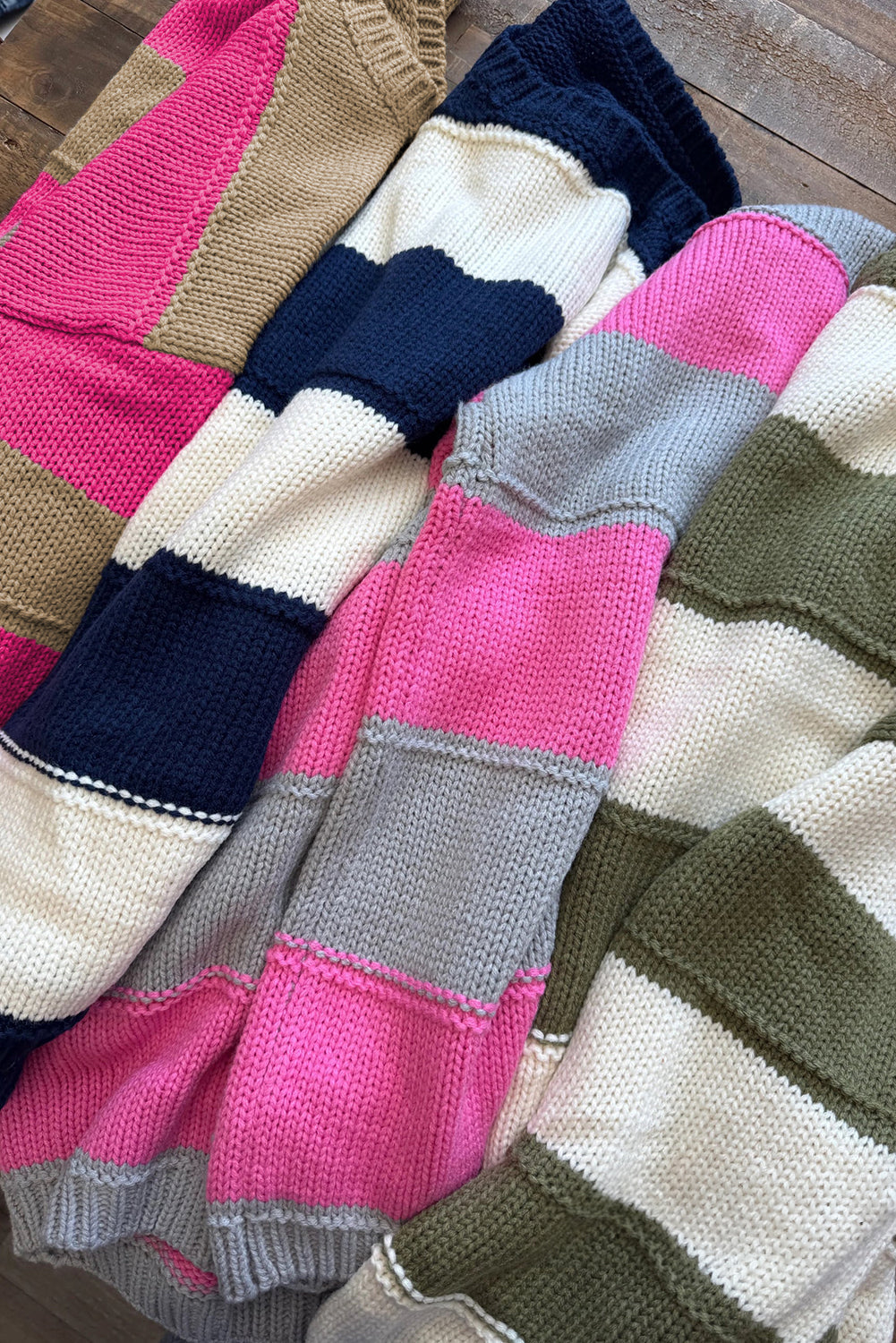 Khaki Stripe Color Block Plus Size Drop Shoulder Sweater-TOPS / DRESSES-[Adult]-[Female]-2022 Online Blue Zone Planet
