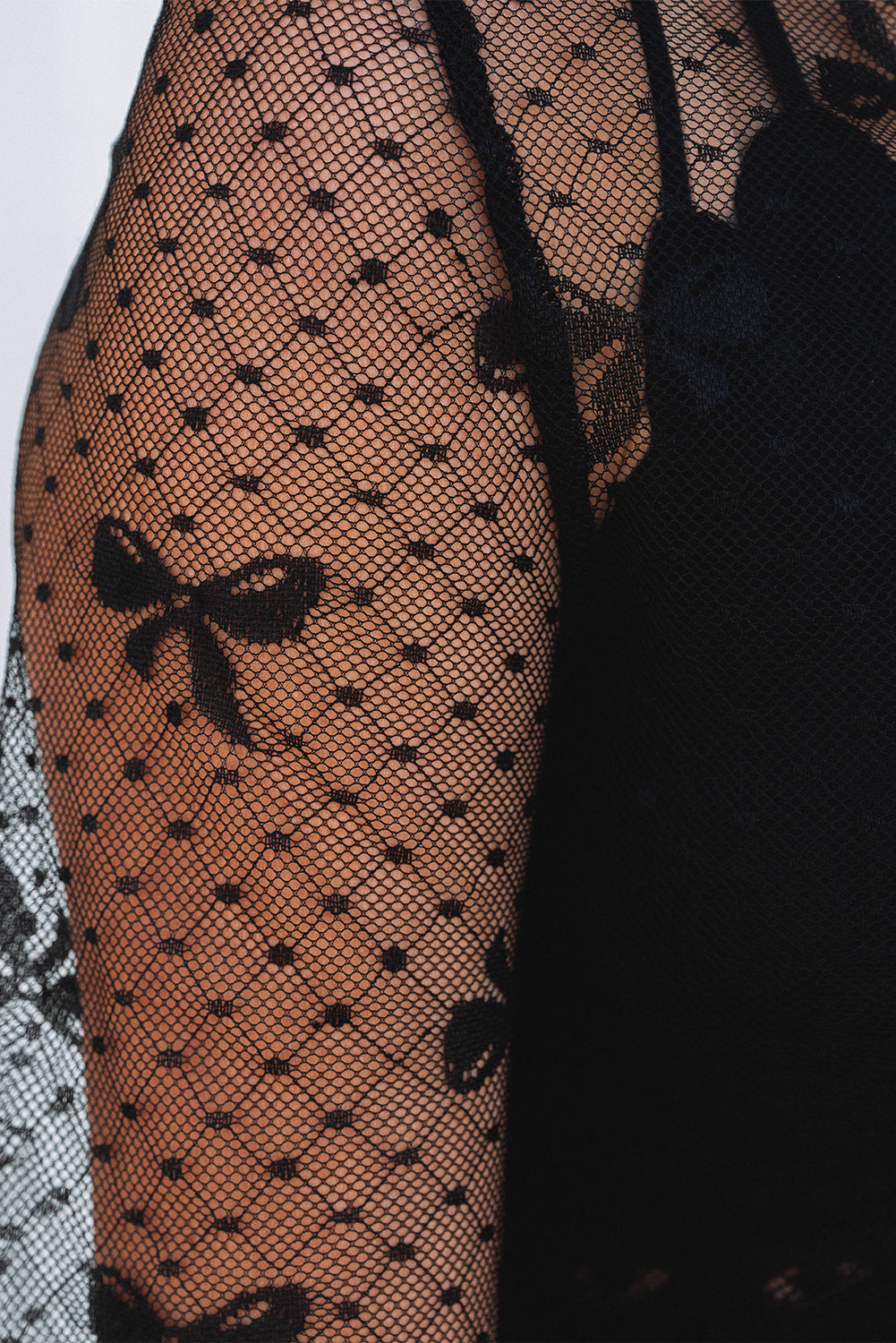 Black Bow Pattern Accent Mesh Long Sleeve Top-Tops/Long Sleeve Tops-[Adult]-[Female]-2022 Online Blue Zone Planet