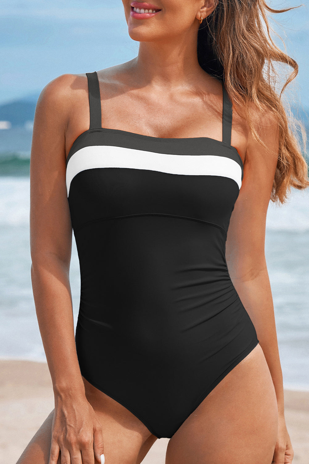 Black Color Block Detail Adjustable Straps One Piece Swimsuit-Swimwear/One Piece Swimsuit-[Adult]-[Female]-Black-S-2022 Online Blue Zone Planet