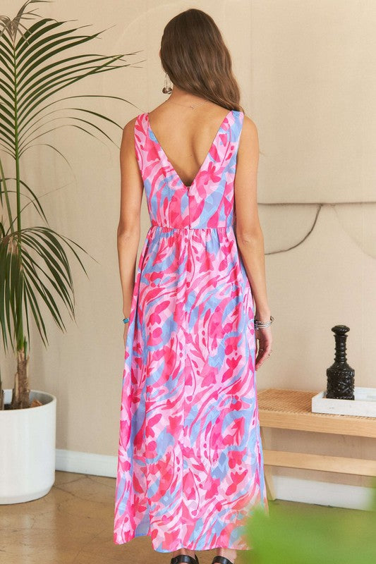 ADORA Abstract Floral V-Neck Maxi Dress-TOPS / DRESSES-[Adult]-[Female]-2022 Online Blue Zone Planet