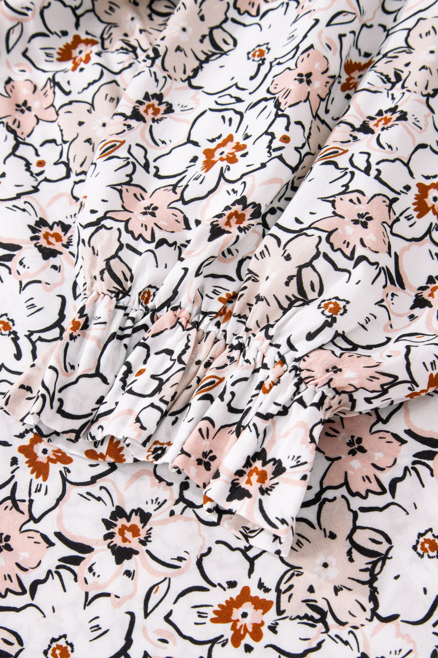 Khaki Bold Floral Print Frilled Puff Sleeve Button Down Shirt-Tops/Blouses & Shirts-[Adult]-[Female]-2022 Online Blue Zone Planet