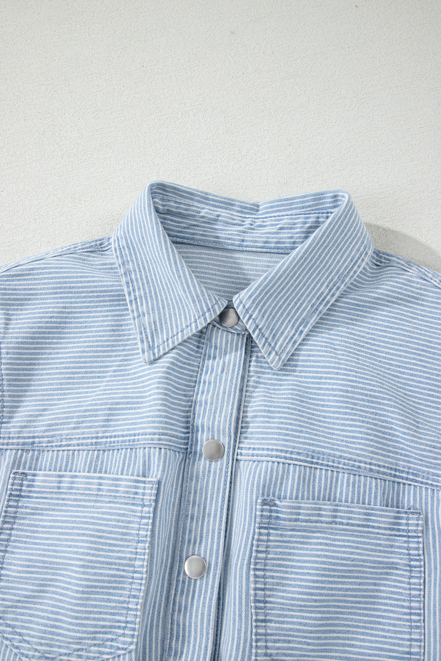 Sky Blue Stripe Collared Button Front Sleeveless Denim Mini Dress-TOPS / DRESSES-[Adult]-[Female]-2022 Online Blue Zone Planet