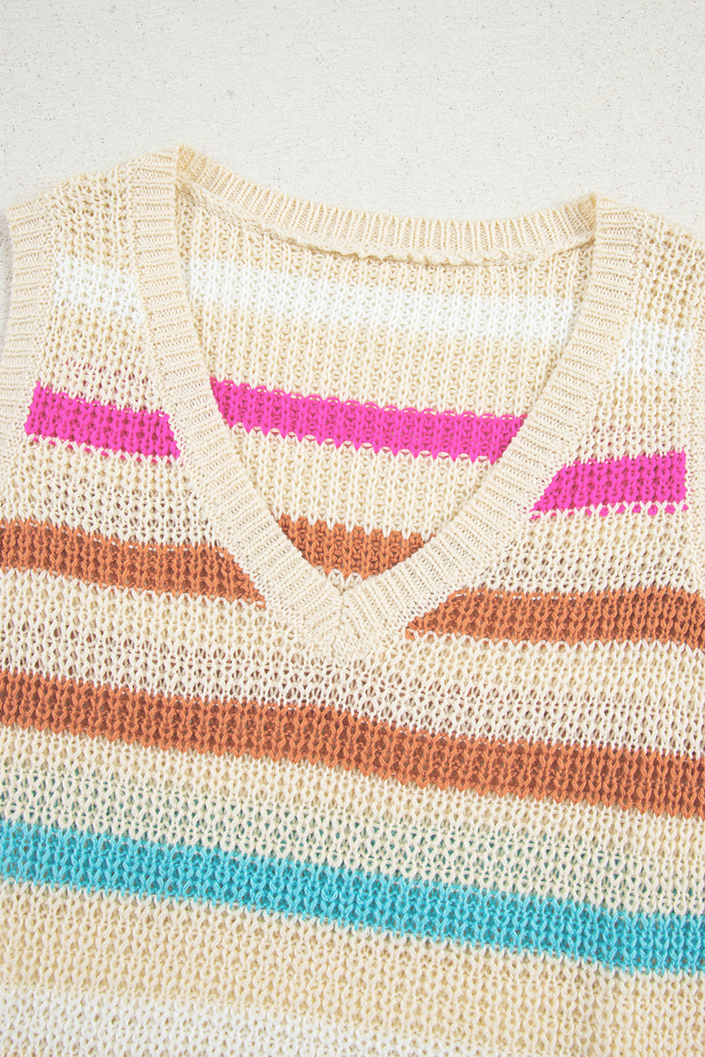 Khaki Stripe Textured Knit V Neck Sweater Vest-TOPS / DRESSES-[Adult]-[Female]-2022 Online Blue Zone Planet