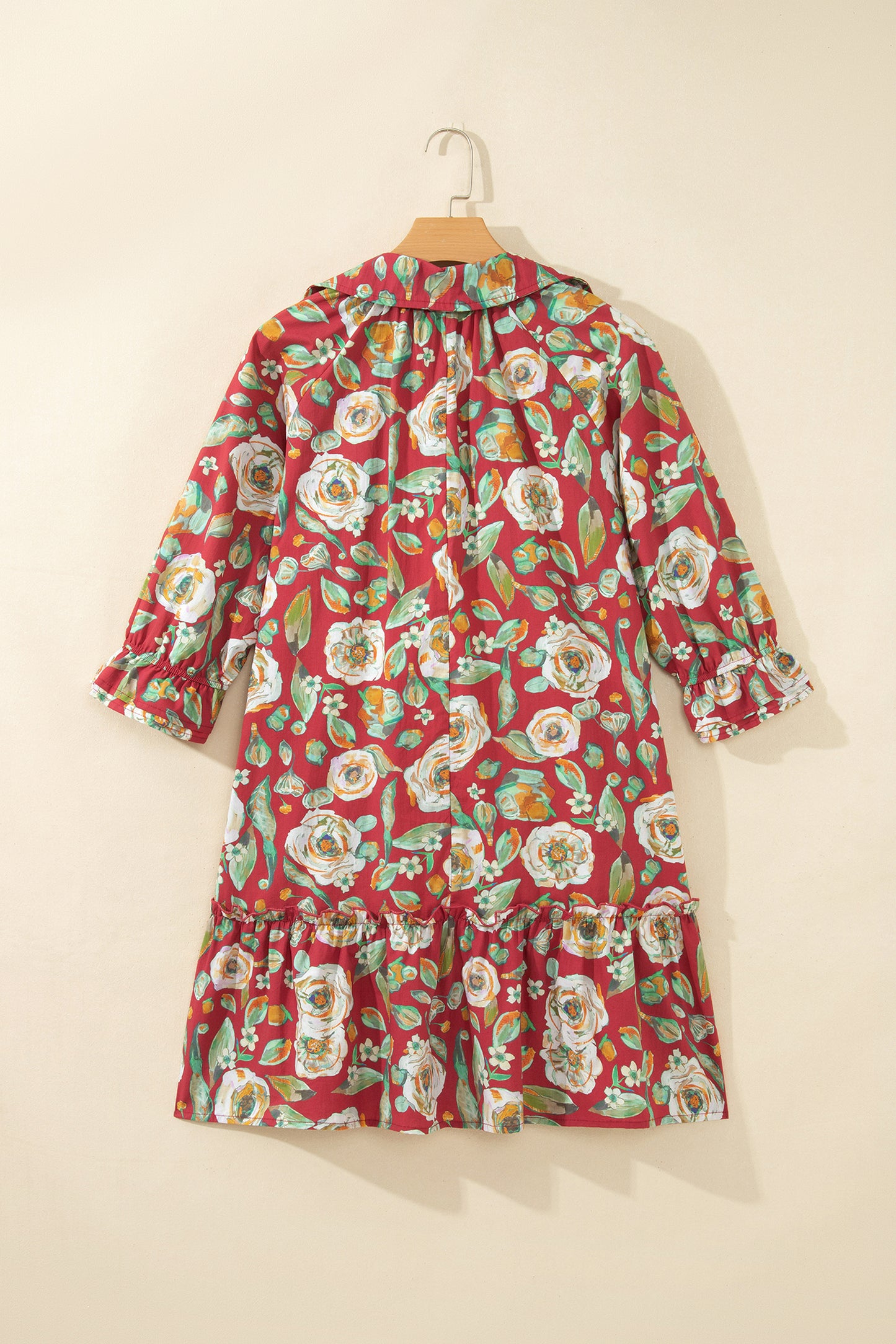 Red Floral Print Half Sleeve Short Shift Dress-TOPS / DRESSES-[Adult]-[Female]-2022 Online Blue Zone Planet