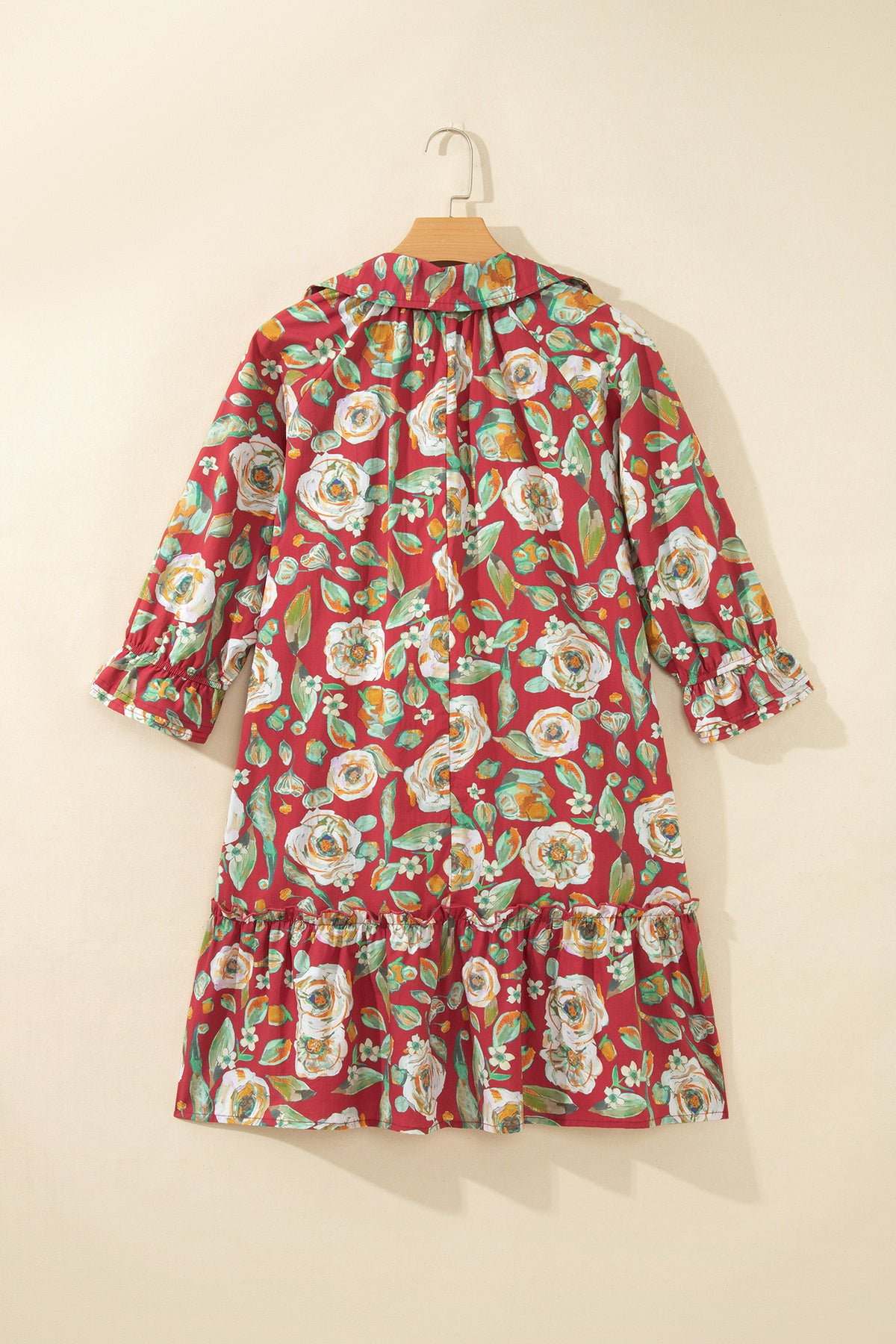 Red Floral Print Half Sleeve Short Shift Dress-TOPS / DRESSES-[Adult]-[Female]-2022 Online Blue Zone Planet