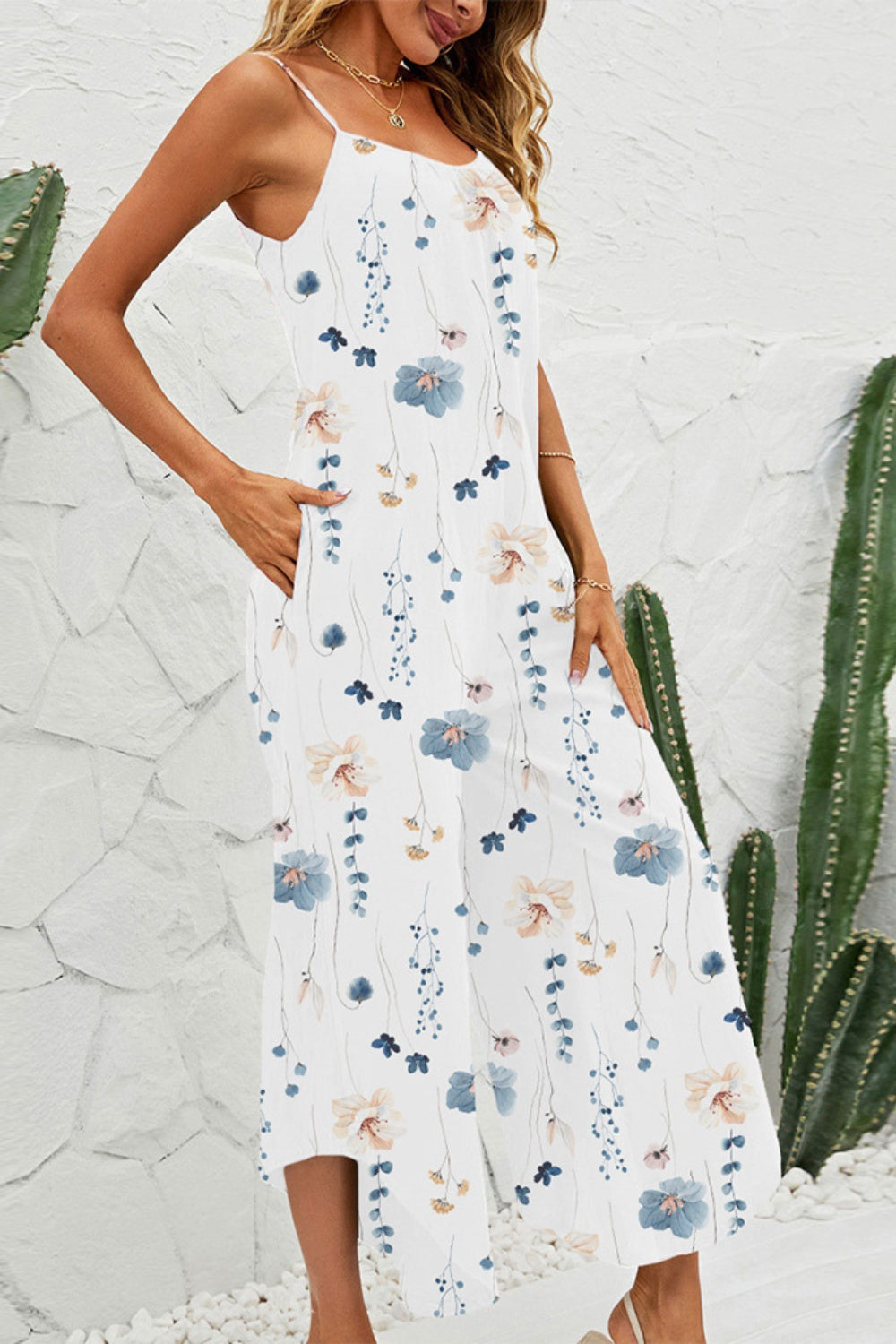 Printed Scoop Neck Wide Leg Jumpsuit-TOPS / DRESSES-[Adult]-[Female]-2022 Online Blue Zone Planet