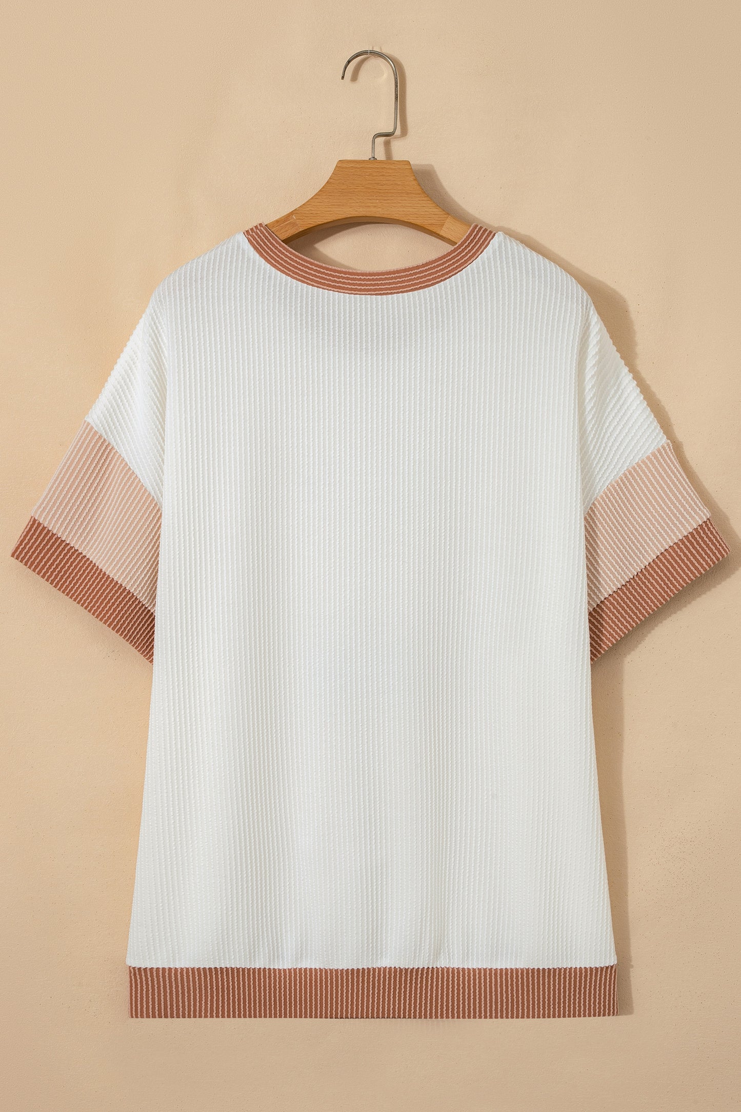 Apricot Bowknot Applique Plus Size Ribbed Top-Plus Size/Plus Size Tops/Plus Size Tops & Tees-[Adult]-[Female]-2022 Online Blue Zone Planet