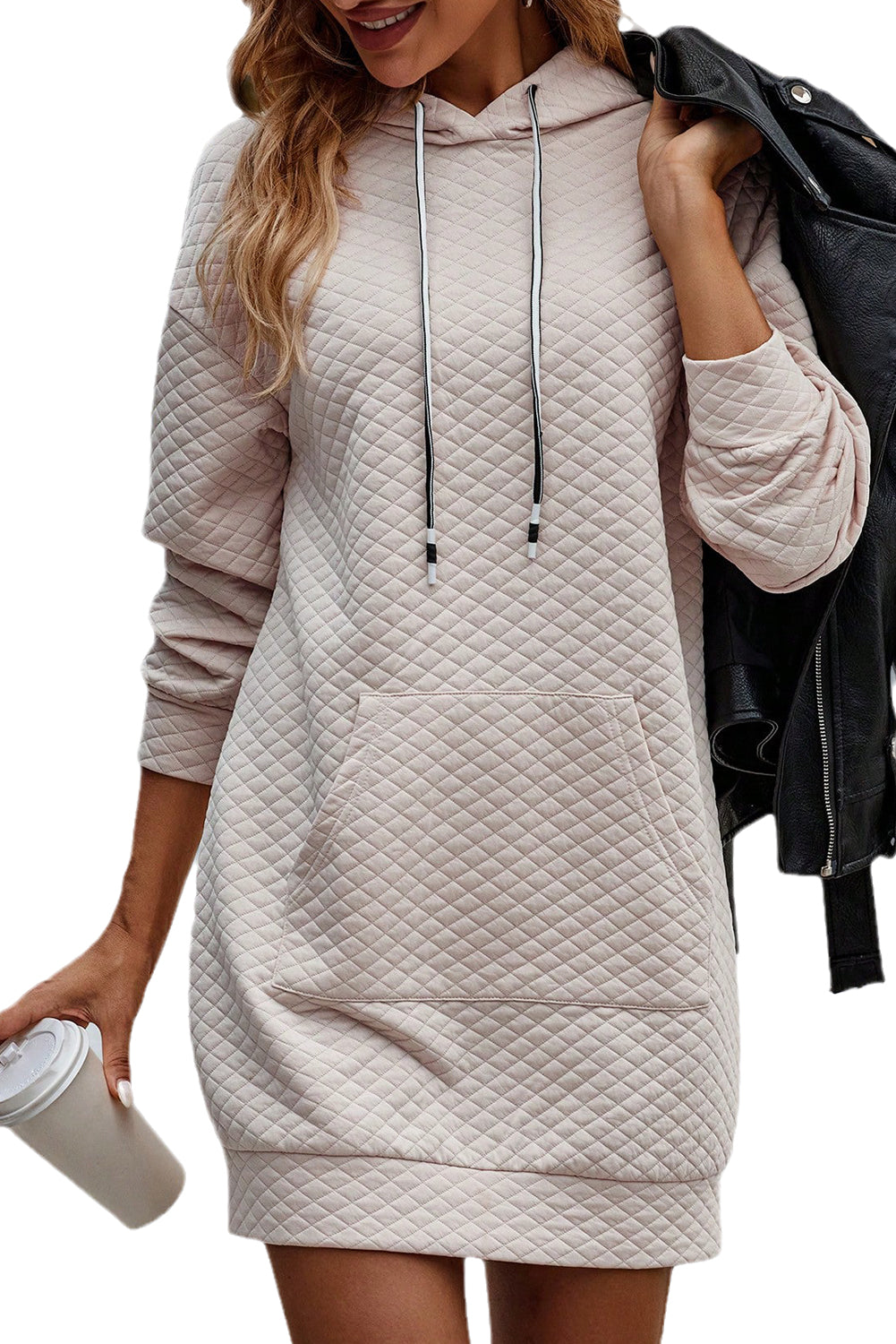 Parchment Drawstring Kangaroo Pocket Quilted Hooded Dress-TOPS / DRESSES-[Adult]-[Female]-2022 Online Blue Zone Planet