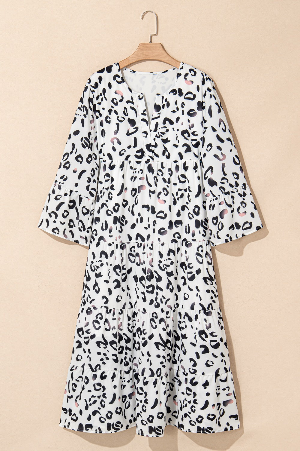 Leopard Notched Long Sleeve Dress-TOPS / DRESSES-[Adult]-[Female]-2022 Online Blue Zone Planet