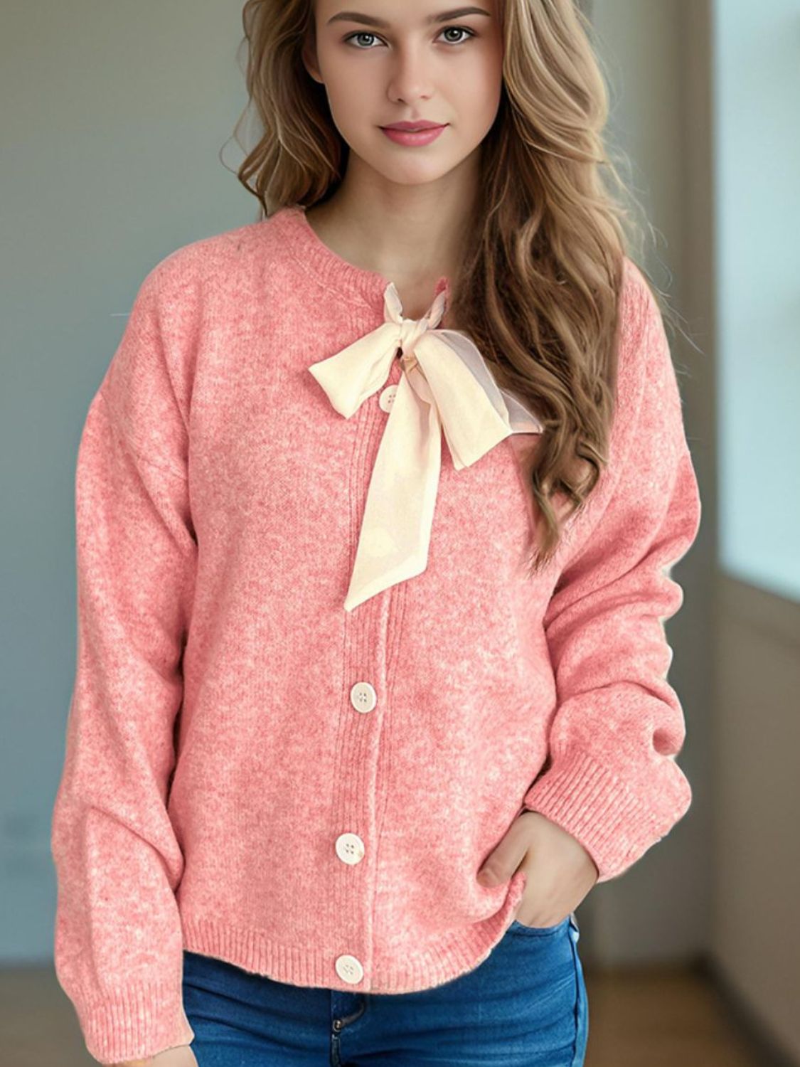 Tied Button Down Long Sleeve Cardigan-NEW ARRIVALS-[Adult]-[Female]-2022 Online Blue Zone Planet