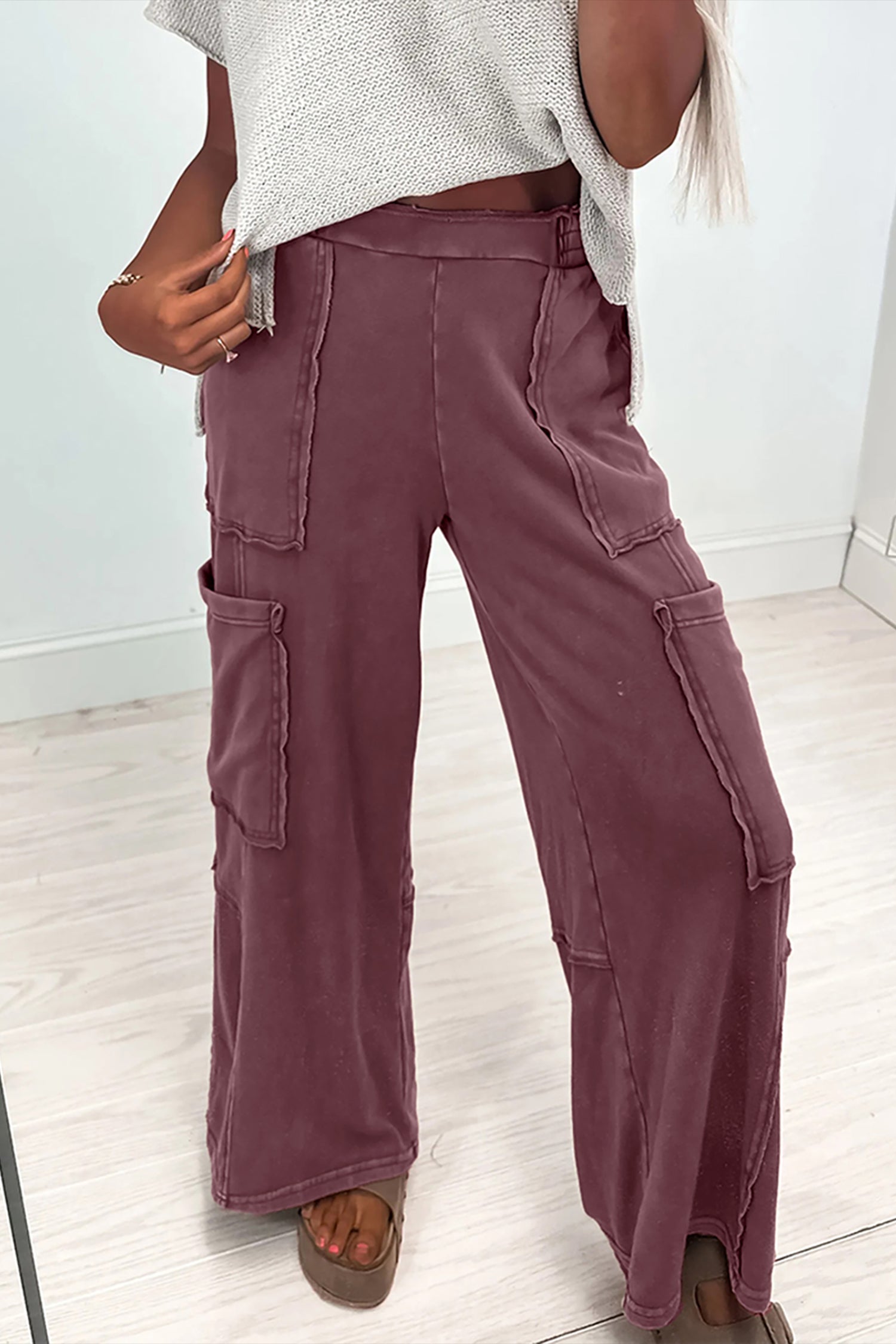 Mineral Red Mineral Wash Cargo Patched Pocket Utility Sweatpants-Bottoms/Pants & Culotte-[Adult]-[Female]-Mineral Red-S-2022 Online Blue Zone Planet