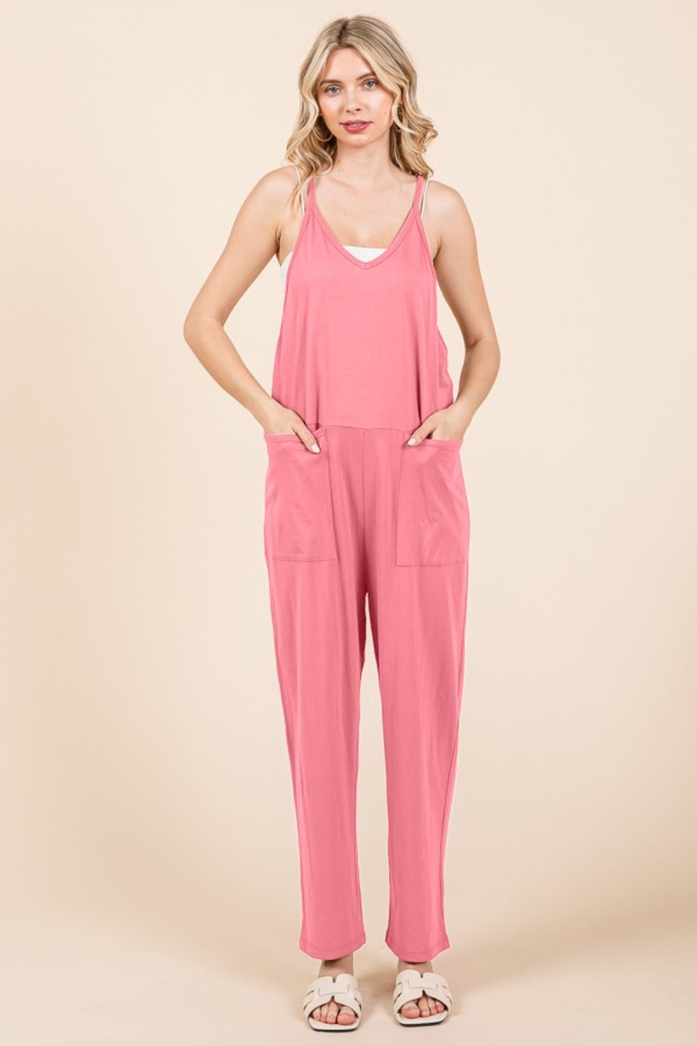 Culture Code Full Size Sleeveless Jumpsuit with Pockets-TOPS / DRESSES-[Adult]-[Female]-Pink-S-2022 Online Blue Zone Planet